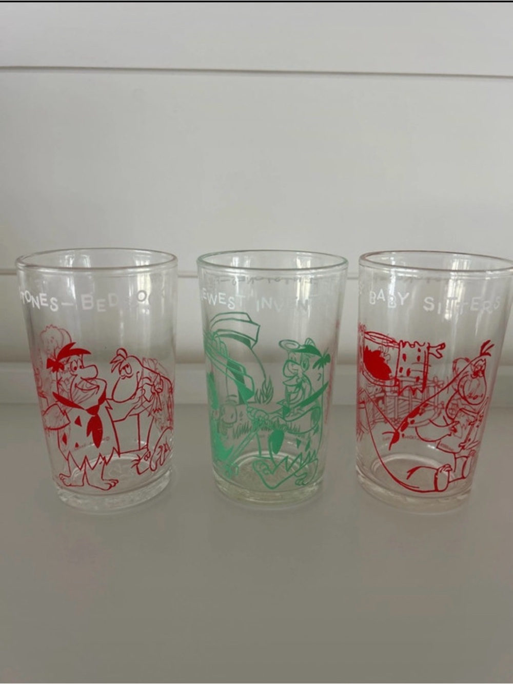 Vintage Flintstone Jelly Drinking Glass - Red and Green Prints